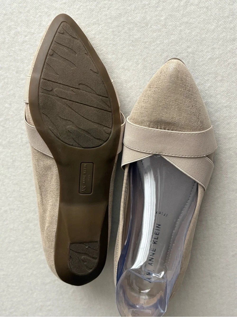 Anne Klein Light Beige Pointed Toe Flats with Crossover Strap